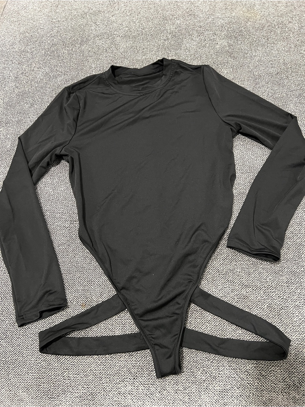 Black Long Sleeve Thong Bodysuit with Cut Out Back